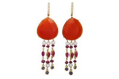 Lot 334 - A PAIR OF DROP CHANDELIER EARRINGS, the...