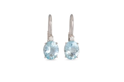 Lot 337 - A PAIR OF AQUAMARINE AND DIAMOND EARRINGS,...