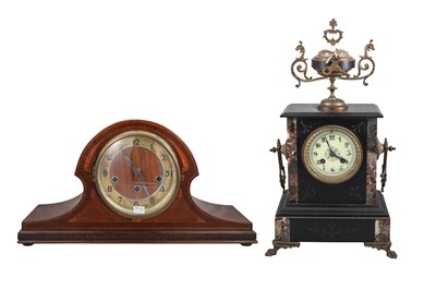 Lot 492 - A LATE VICTORIAN MARBLE MANTLE CLOCK,...