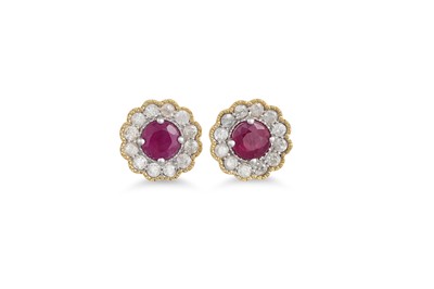 Lot 44 - A PAIR OF DIAMOND AND RUBY CLUSTER EARRINGS,...