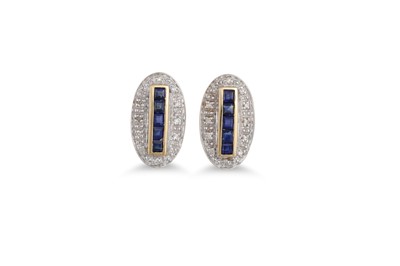 Lot 53 - A PAIR OF DIAMOND AND SAPPHIRE CLUSTER...