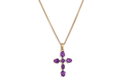 Lot 76 - A DIAMOND AND AMETHYST CROSS, mounted in gold...