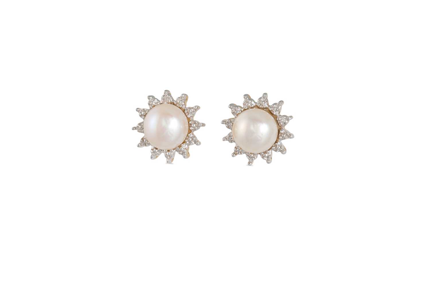 Lot 77 - A PAIR OF PEARL AND DIAMOND CLUSTER EARRINGS,...