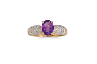 Lot 78 - A DIAMOND AND AMETHYST RING, the oval amethyst...