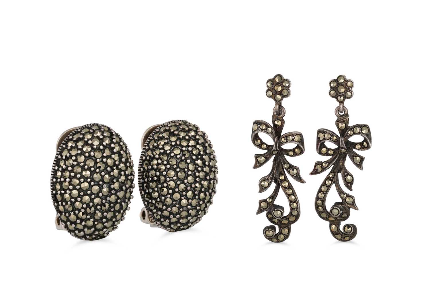 Lot 80 - TWO PAIR OF EARRINGS, one oval form and the...