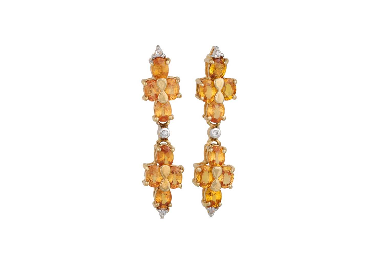 Lot 90 - A PAIR OF DIAMOND AND CITRINE DROP EARRINGS,...