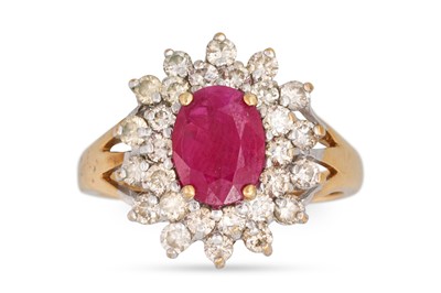 Lot 306 - A RUBY AND DOUBLE ROW DIAMOND CLUSTER RING,...