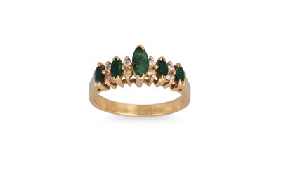 Lot 309 - AN EMERALD AND DIAMOND MARQUISE DRESS RING,...