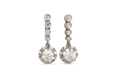 Lot 383 - A PAIR OF VINTAGE DIAMOND DROP EARRINGS, each...