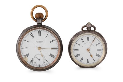 Lot 418 - TWO OPEN FACED POCKET WATCHES, one with Omega...