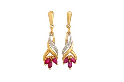Lot 38 - A PAIR OF DIAMOND AND RUBY DROP EARRINGS,...