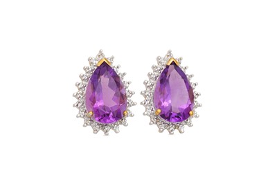 Lot 41 - A PAIR OF AMETHYST AND DIAMOND EARRINGS, the...