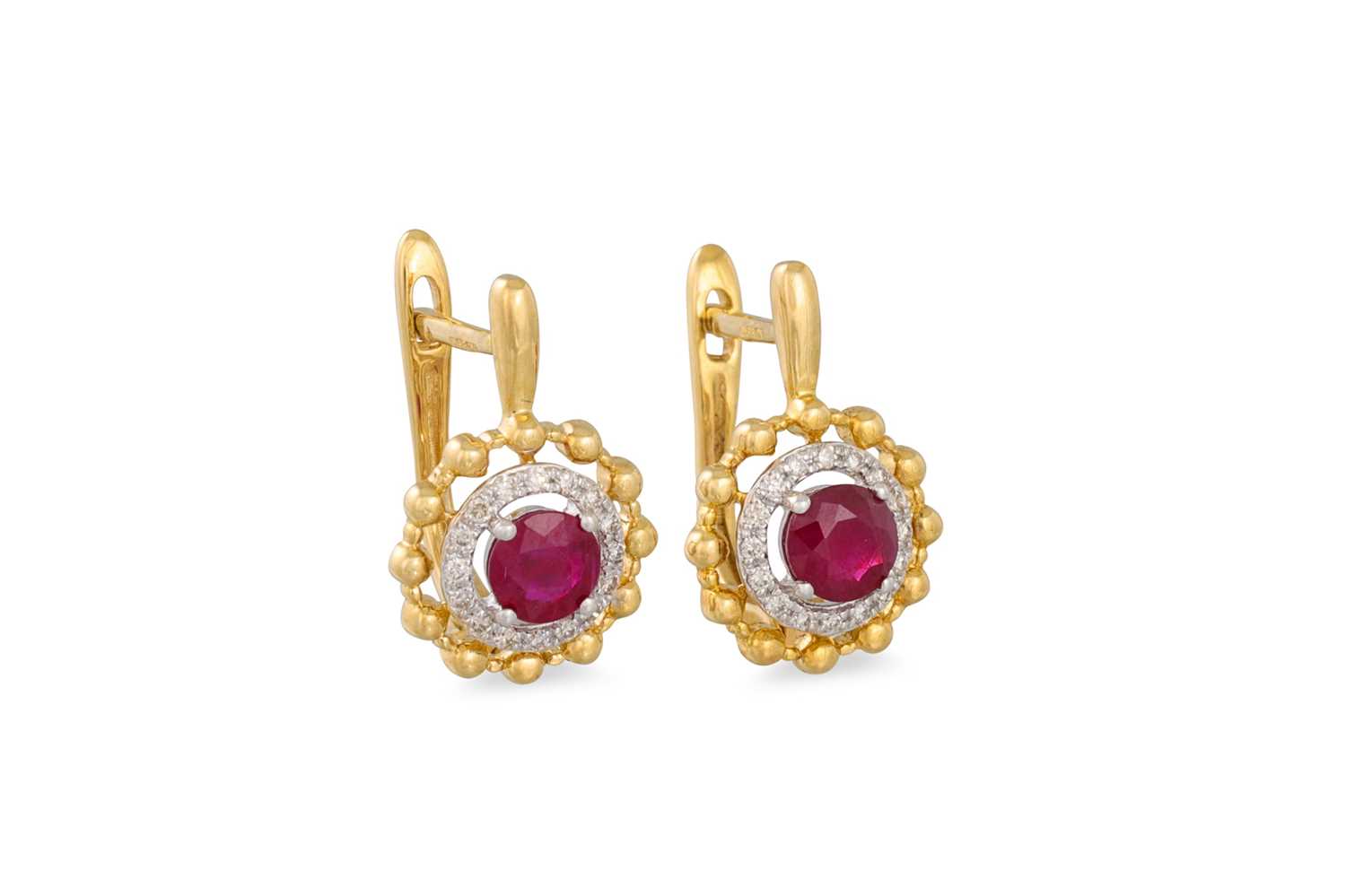 Lot 48 - A PAIR OF DIAMOND AND RUBY DROP EARRINGS, the...