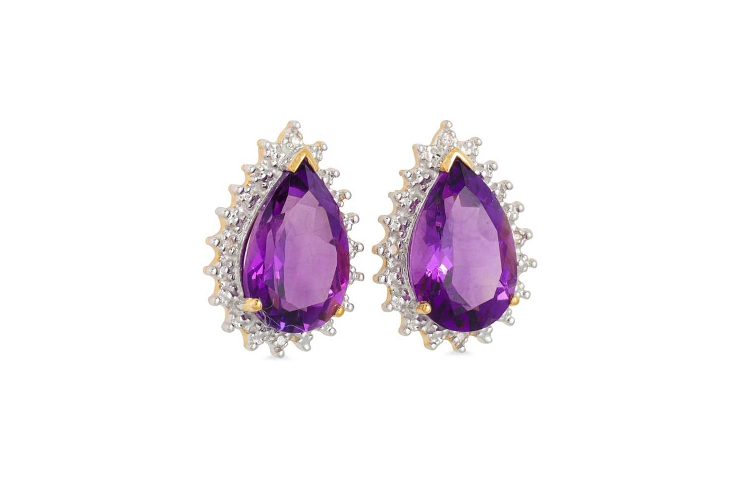 Lot 50 - A PAIR OF DIAMOND AND AMETHYST EARRINGS, the...