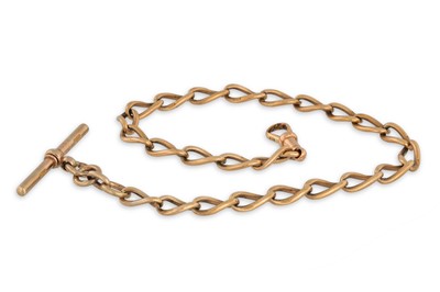 Lot 360 - A 9CT GOLD WATCH CHAIN, with T-bar, 27 g.