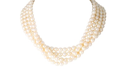 Lot 57 - AN ATTRACTIVE CULTURED PEARL FOUR STRANDED...