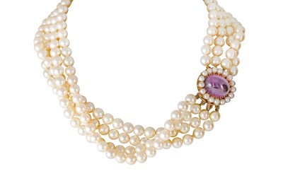 Lot 57 - AN ATTRACTIVE CULTURED PEARL FOUR STRANDED...