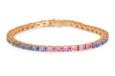 Lot 207 - A MULTI-COLOURED SAPPHIRE LINE BRACELET,...