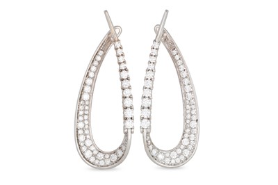 Lot 253 - A PAIR OF DIAMOND EARRINGS, of hoop design,...