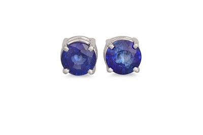 Lot 247 - A PAIR OF SAPPHIRE STUD EARRINGS, the circular...