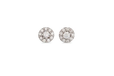 Lot 248 - A PAIR OF DIAMOND CLUSTER EARRINGS, set with...