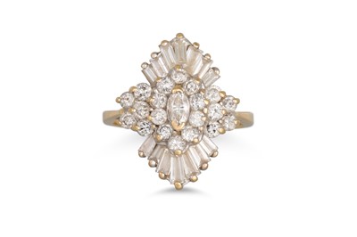 Lot 172 - A DIAMOND CLUSTER RING, marquise shape set...