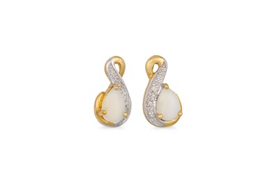 Lot 56 - A PAIR OF OPAL AND DIAMOND EARRINGS, mounted...