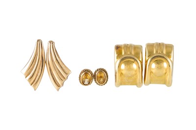 Lot 241 - THREE PAIRS OF 9CT YELLOW GOLD EARRINGS, one...