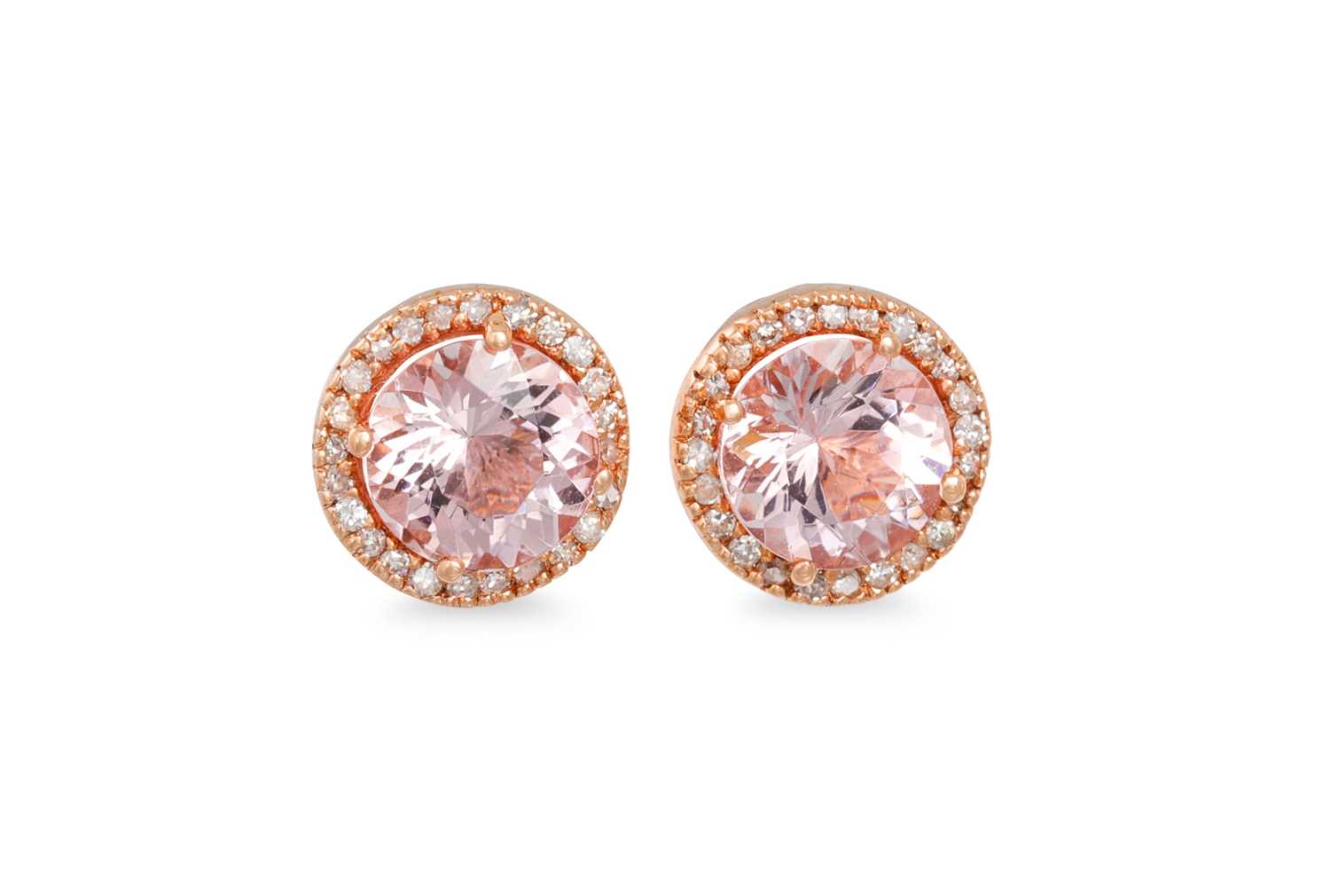 Lot 60 - A PAIR OF MORGANITE AND DIAMOND CLUSTER...