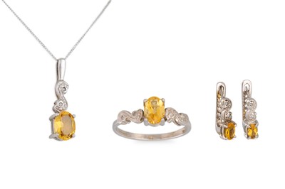 Lot 125 - A DIAMOND AND CITRINE SUITE, to include a ring,...