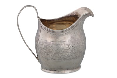 Lot 551 - A GEORGE III ENGLISH SILVER MILK JUG, engraved...