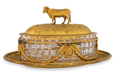 Lot 531 - AN EDWARDIAN ORMOLU OVAL SHAPED BUTTER DISH,...