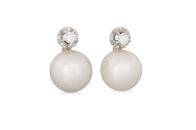 Lot 180 - A PAIR OF SOUTH SEA PEARL AND DIAMOND EARRINGS,...