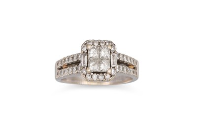 Lot 157 - A DIAMOND CLUSTER RING, set with princess,...