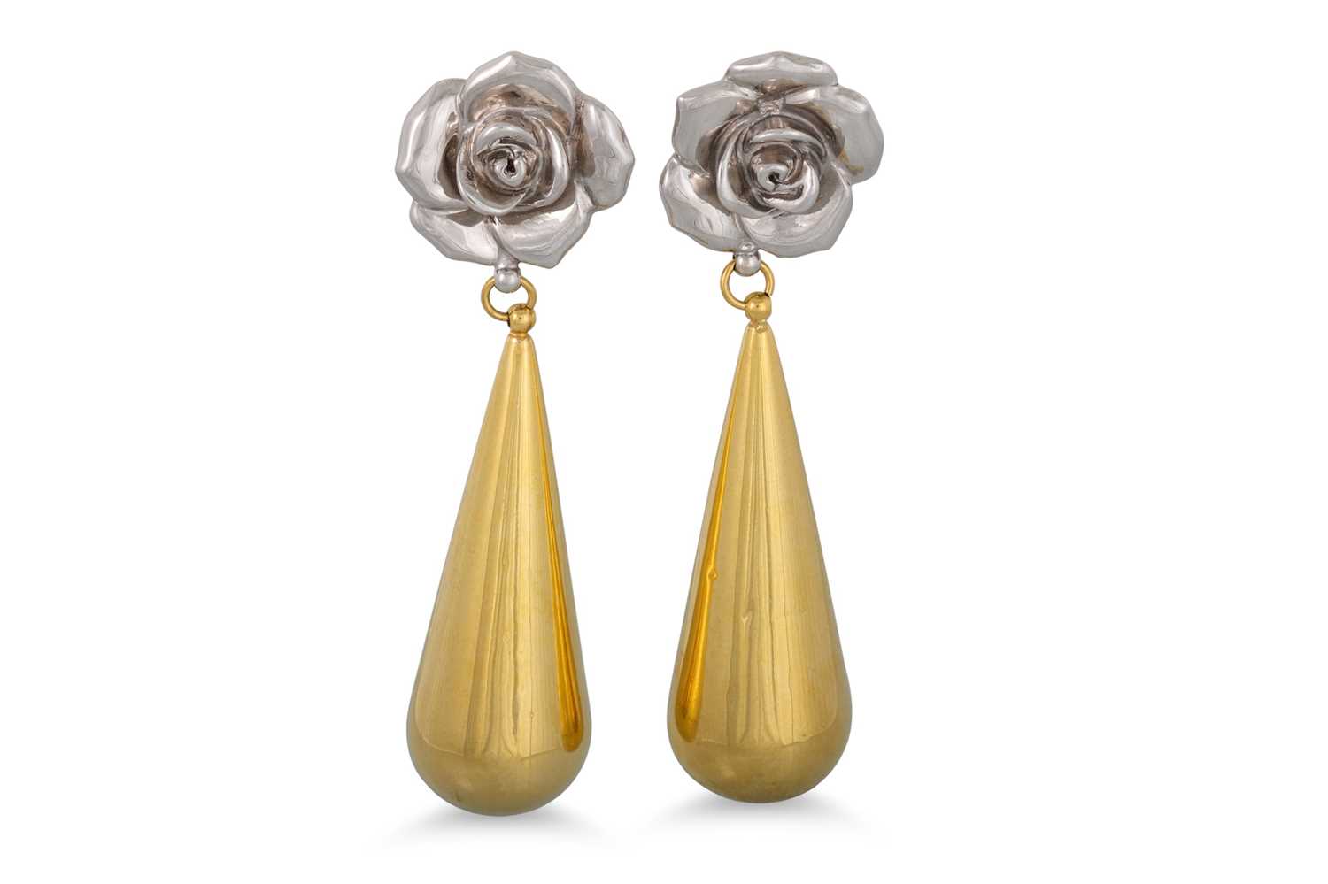 Three Hearts Drop Earrings - White Gold