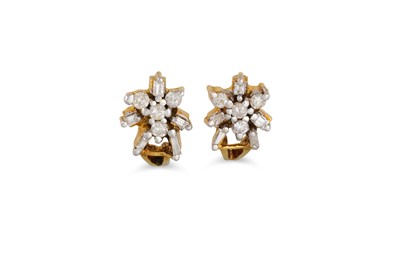 Lot 166 - A PAIR OF DIAMOND CLUSTER EARRINGS, set with...