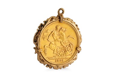 Lot 460 - A 1891 GOLD FULL SOVEREIGN, in a 9ct gold clip...