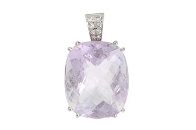 Lot 218 - AN AMETHYST AND DIAMOND PENDANT, set with a...