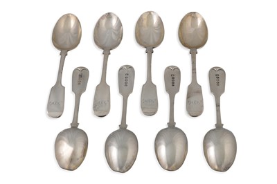 Lot 525 - A SET OF EIGHT VICTORIAN SILVER FIDDLE PATTERN...