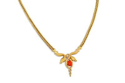 Lot 282 - A GOLD AND CORAL NECKLACE, the heavy plaited...