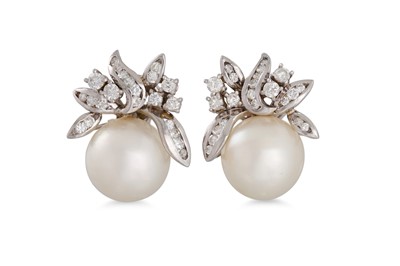 Lot 285 - A PAIR OF SOUTH SEA PEARL AND DIAMOND EARRINGS,...