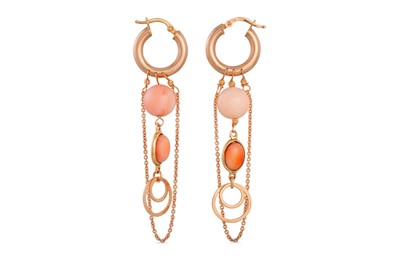 Lot 289 - A PAIR OF ROSE GOLD AND CORAL DROP EARRINGS,...