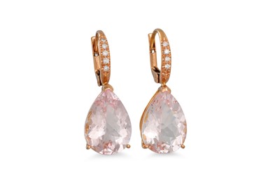 Lot 317 - A PAIR OF MORGANITE AND DIAMOND EARRINGS, the...