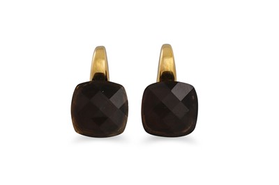 Lot 322 - A PAIR OF SMOKEY QUARTZ EARRINGS, mounted in...