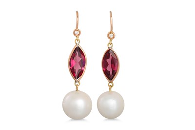 Lot 324 - A PAIR OF GARNET, FRESH WATER PEARL AND...