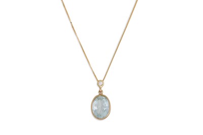 Lot 327 - AN AQUAMARINE AND DIAMOND PENDANT, the...