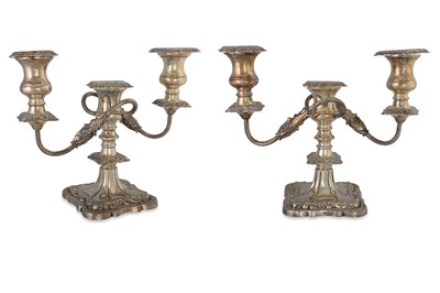 Lot 445 - A MODERN PAIR OF THREE BRANCH CANDELABRA, by...