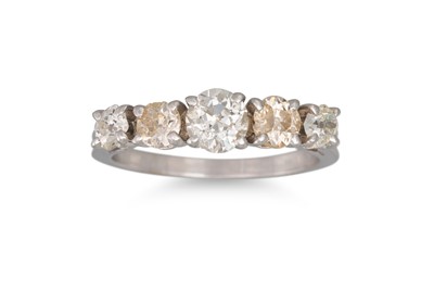 Lot 335 - A FIVE STONE DIAMOND RING, the old cut...