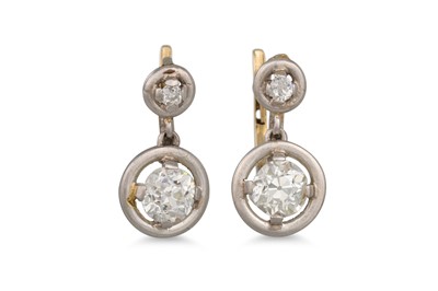 Lot 336 - A PAIR OF VINTAGE DIAMOND DROP EARRINGS, set...