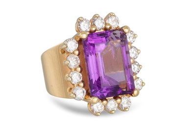 Lot 120 - AN AMETHYST AND DIAMOND CLUSTER RING, mounted...